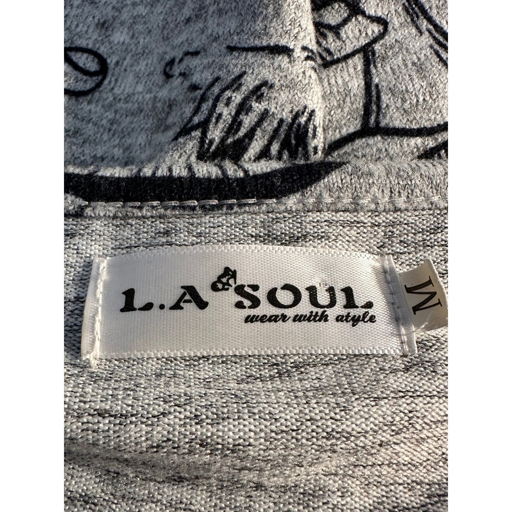 LA Soul‎ Knit Fit & Flare Dress Size M Gray Black Botanical 3/4 Sleeve Pockets - Picture 7 of 10